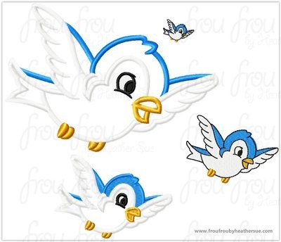 Bluebird Snowy White Machine Applique Embroidery Design, Multiple sizes including 1 inch- 9 inch
