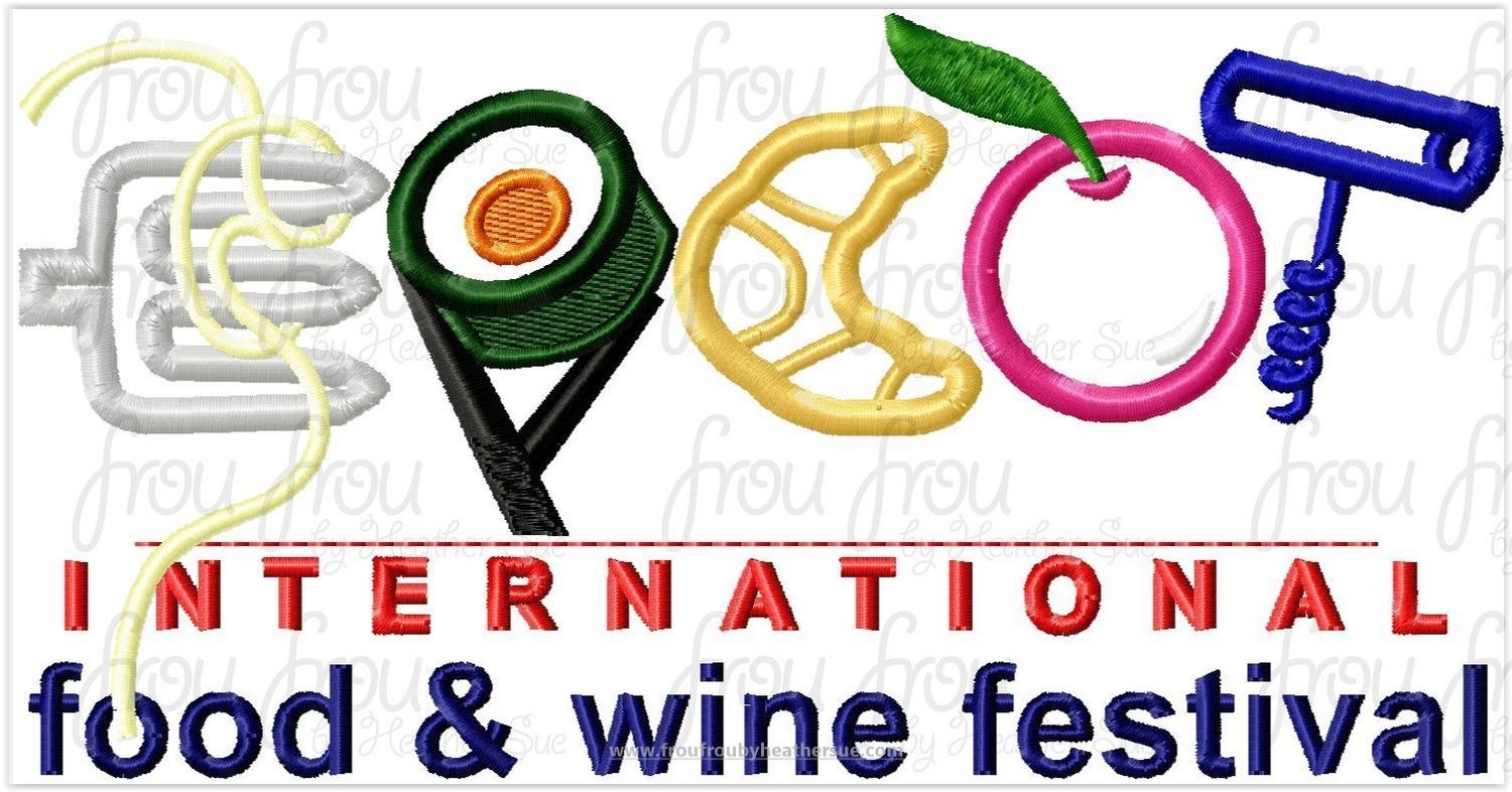 Ecpot Food and Wine Festival Word Machine Applique and Embroidery Designs, multiple sizes 3&quot;-16&quot;