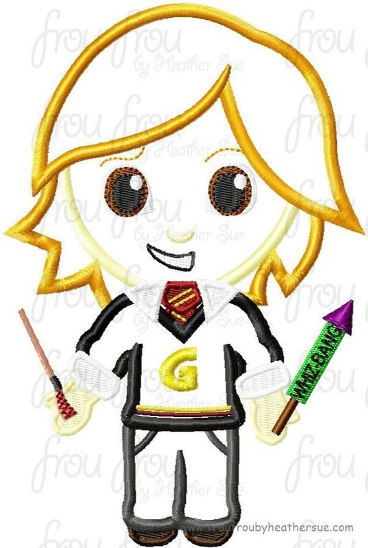 Geesh Wesley Twin Wizard Little Cutie  Machine Applique Embroidery Design, Multiple Sizes NOW INCLUDING 4 INCH