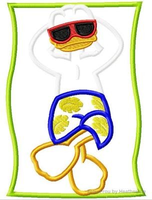 Don Duck on Beach Sunbathing Full Body Machine Applique Embroidery Design, multiple sizes, including 4 inch