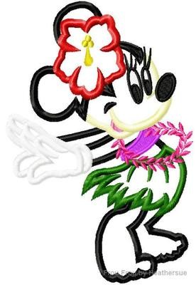 Hula Full Body Miss Mouse Beach Machine Applique Embroidery Design, multiple sizes, including 4 inch