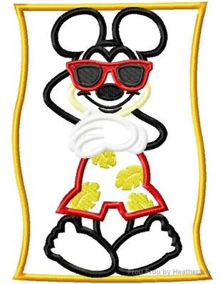 Mister Mouse on Beach Sunbathing Full Body Machine Applique Embroidery Design, multiple sizes, including 4 inch