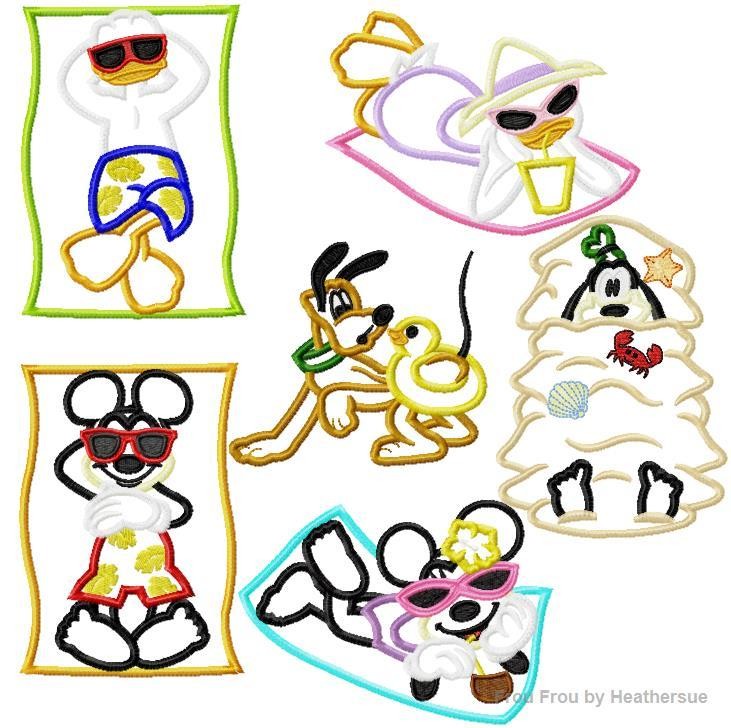 Fab Six on Beach Sunbathing Full Body SIX Design SET Machine Applique Embroidery Design, multiple sizes, including 4 inch