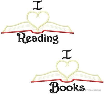 I Heart Reading and I Heart Books TWO Design SET Bookworm Machine Applique Embroidery Design, multiple sizes, including 4 inch