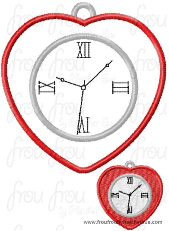 Tinman's Heart Clock Watch Oz Machine Applique and Filled Embroidery Design, Multiple Sizes INCLUDING 1, 2,3,4, 7, and 8 INCH