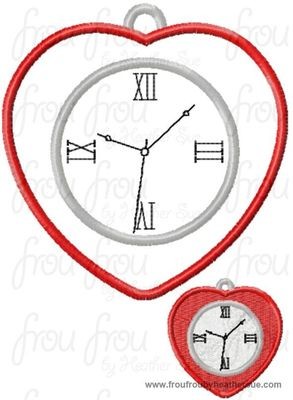Tinman's Heart Clock Watch Oz Machine Applique and Filled Embroidery Design, Multiple Sizes INCLUDING 1, 2,3,4, 7, and 8 INCH