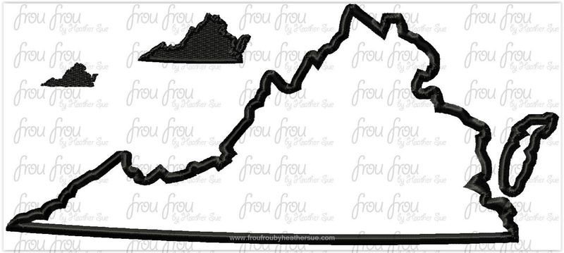 Virginia State Machine Applique and filled Embroidery Design- Multiple Sizes- 1"-16"