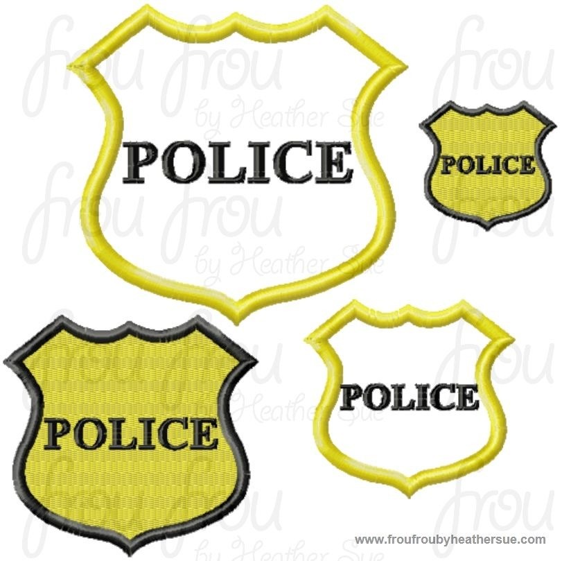Police Badge Machine Applique and filled Embroidery Design, Multiple Sizes, including 1.5, 2, 3, 4, 5, and 6 inch
