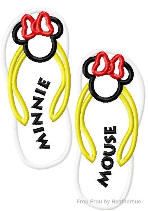 Flip Flops Sandals Miss Mouse Head Summer Machine Applique Embroidery Design, multiple sizes, including 4 inch