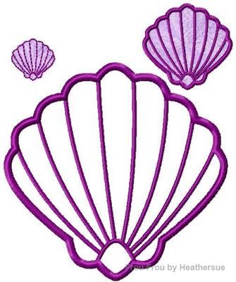 Shell Beach Machine Applique and Filled Embroidery Design, multiple sizes, including 1, 2, 3, 4, 5, and 6 inch