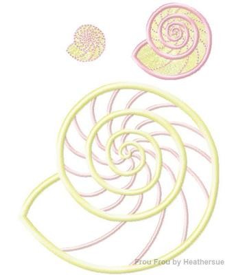 Spiral Nautilus Shell Beach Machine Applique and Filled Embroidery Design, multiple sizes, including 1, 2, 3, 4, 5, and 6 inch
