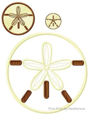 Sand Dollar Shell Beach Machine Applique and Filled Embroidery Design, multiple sizes, including 1, 2, 3, 4, 5, and 6 inch
