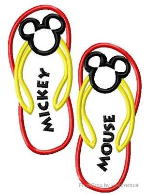 Flip Flops Sandals Mister Mouse Head Summer Machine Applique Embroidery Design, multiple sizes, including 4 inch
