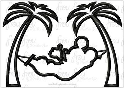 Mister Mouse in Hammock on Beach Silhouette Summer Vacation Cruise Machine Applique Embroidery Design, multiple sizes, including 2-16