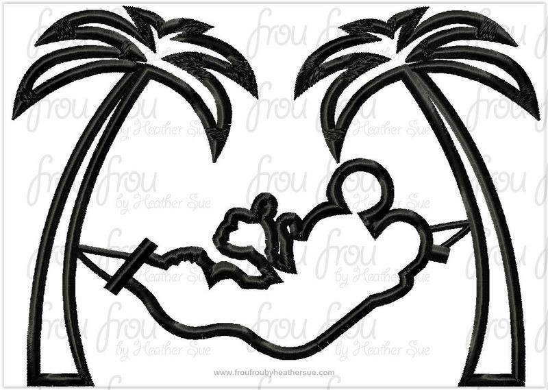 Mister Mouse in Hammock on Beach Silhouette Summer Vacation Cruise Machine Applique Embroidery Design, multiple sizes, including 2-16"