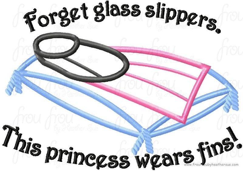Forget glass slippers.  This Princess wears fins!  Machine Applique Embroidery Design, multiple sizes including 4 inch