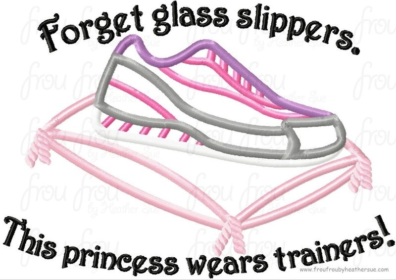 Forget glass slippers.  This Princess wears trainers! Running Machine Applique Embroidery Design, multiple sizes including 4 inch