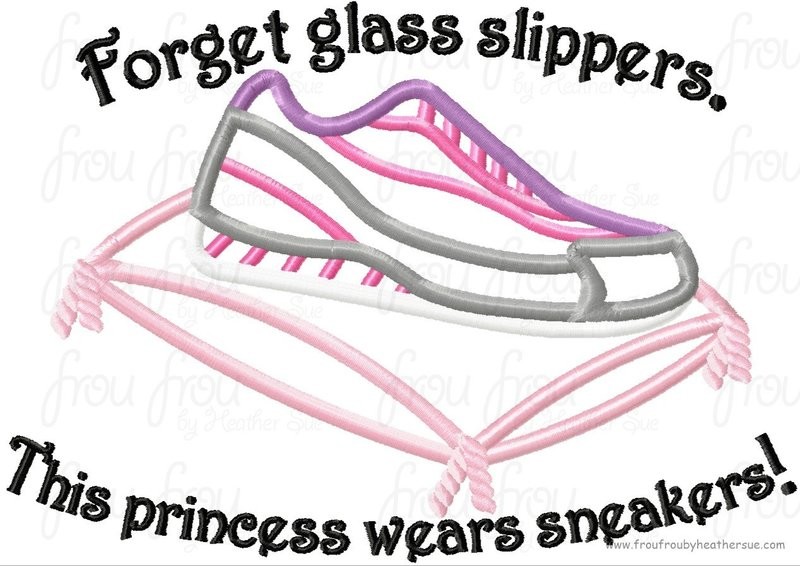 Forget glass slippers.  This Princess wears sneakers! Running Machine Applique Embroidery Design, multiple sizes including 4 inch