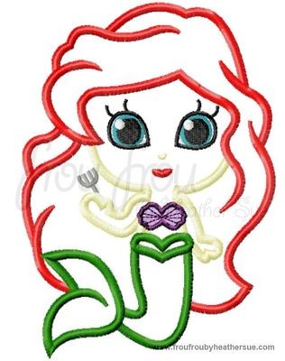 Ariah Mermaid Cutie Little Princess Mermaid Machine Applique Embroidery Design, Multiple Sizes, NOW INCLUDING 4 INCH
