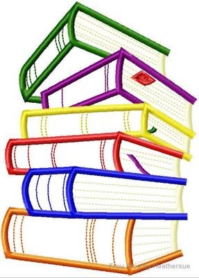 Stack of Books Bookworm Machine Applique Embroidery Design, multiple sizes, including 4 inch