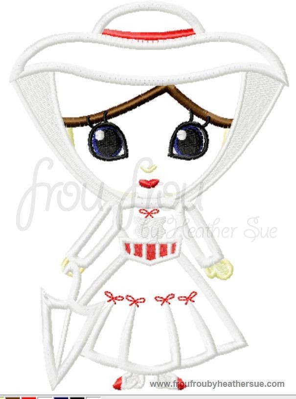 Maria Poppinfresh Little Cutie Princess Machine Applique Embroidery Design, multiple sizes including 4 inch