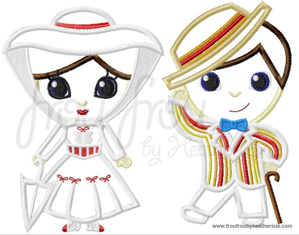 Maria and Bert Poppinfresh Little Cutie Princess Prince TWO Design SETMachine Applique Embroidery Design, multiple sizes including 4 inch