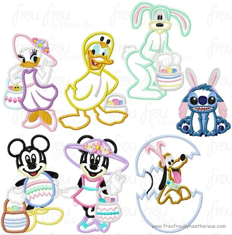 Fab 7 dressed for Easter SEVEN Design SET Machine Applique Embroidery Design, multiple sizes, including 4 inch