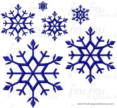 Snowflake Four Freezing Machine Embroidery Design, multiple sizes including 1, 2, 3, 4, 5, and 6 inch