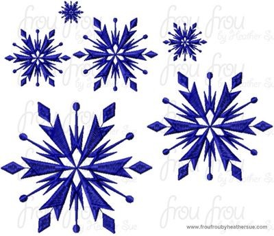 Snowflake Three Freezing Machine Embroidery Design, multiple sizes including 1, 2, 3, 4, 5, and 6 inch