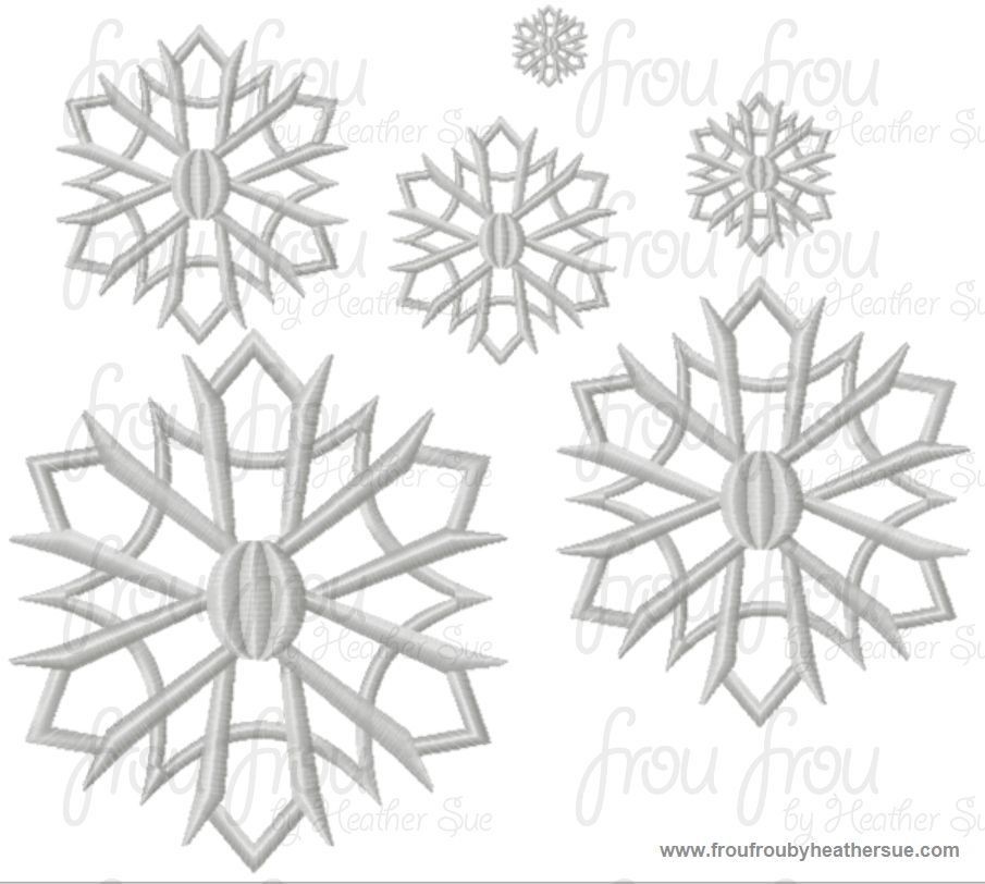 Snowflake Two Freezing Machine Embroidery Design, multiple sizes including 1, 2, 3, 4, 5, and 6 inch