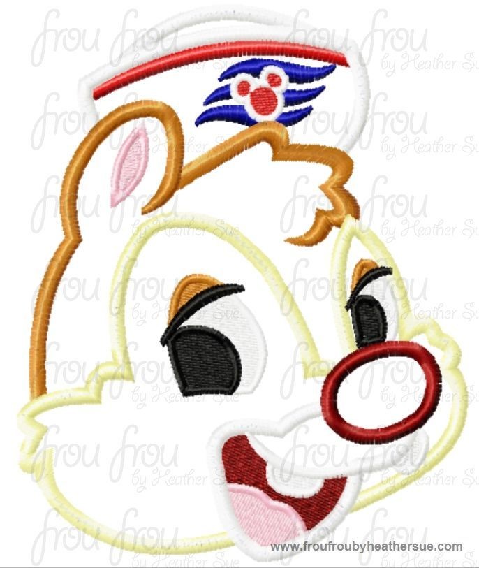 Dole Chipmunk Head Wearing Sailor Hat Cruise Ship Machine  Applique Embroidery Design, Multiple Sizes, including  4 inch