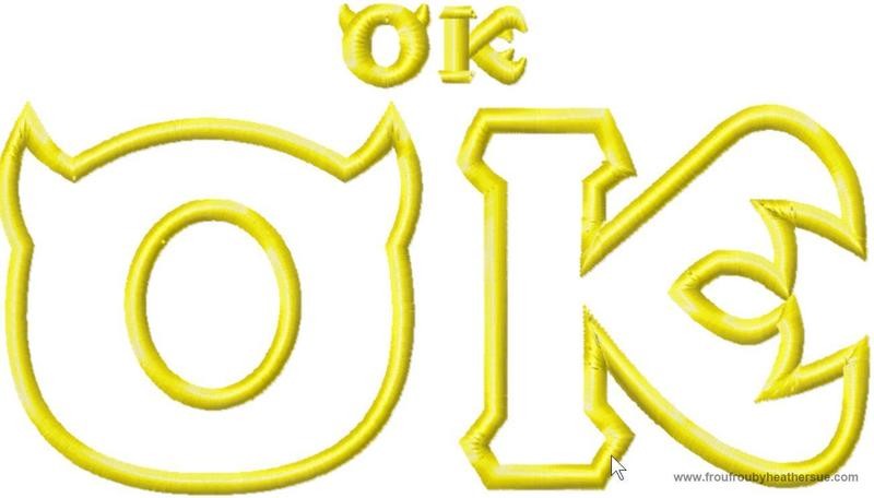 Monster College OK Fraternity  Machine Applique Embroidery Design, Multiple sizes, including 4 inch