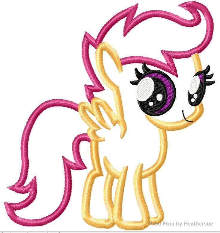 Scooter Little Horse Machine Applique Embroidery Design, mutliple sizes, including 4 inch