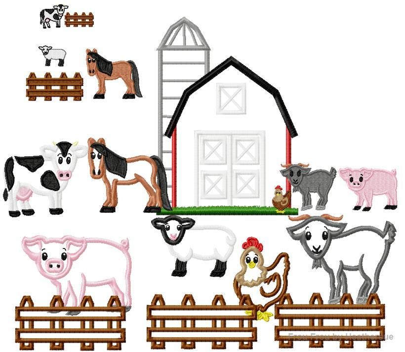 Farm Animals EIGHT Design SET Machine Applique Embroidery Design, multiple sizes, some include 1, 2, 3, 4, 7, and 9 inch