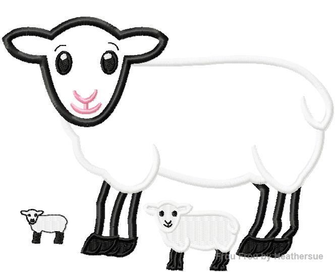 Sheep Machine Applique Embroidery Design, multiple sizes, including 1, 2, 3, 4, 7, and 9 inch