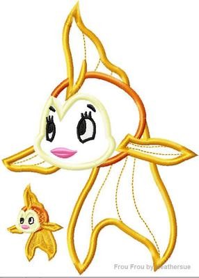 Goldfish Machine Applique Embroidery Design, Multiple sizes including 4 inch