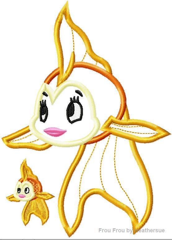 Goldfish Machine Applique Embroidery Design, Multiple sizes including 4 inch