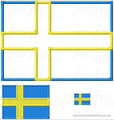 Swedish Flag Machine Applique Embroidery Design- Multiple Sizes, including 1, 2, 3, 4, 7, and 9 inch