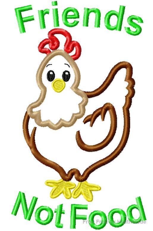 Chicken Friends Not Food Machine Applique Embroidery Design, multiple sizes, including 4 inch