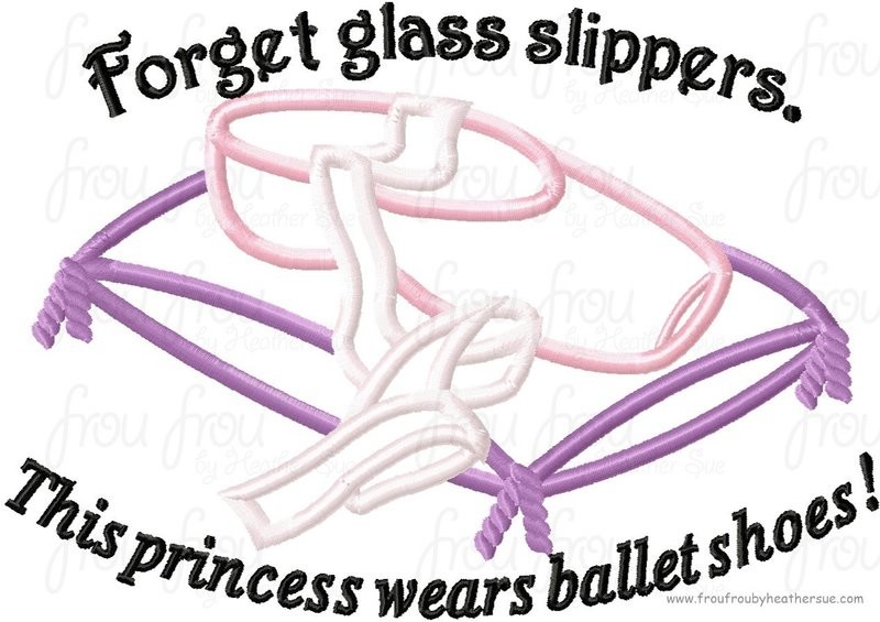 Forget glass slippers.  This Princess wears ballet shoes!  Machine Applique Embroidery Design, multiple sizes including 4 inch