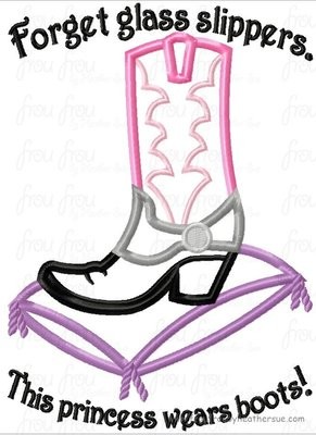 Forget glass slippers. This Princess wears boots! Machine Applique Embroidery Design, multiple sizes including 4 inch