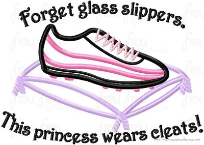 Forget glass slippers. This Princess wears cleats! skating Machine Applique Embroidery Design, multiple sizes including 4 inch