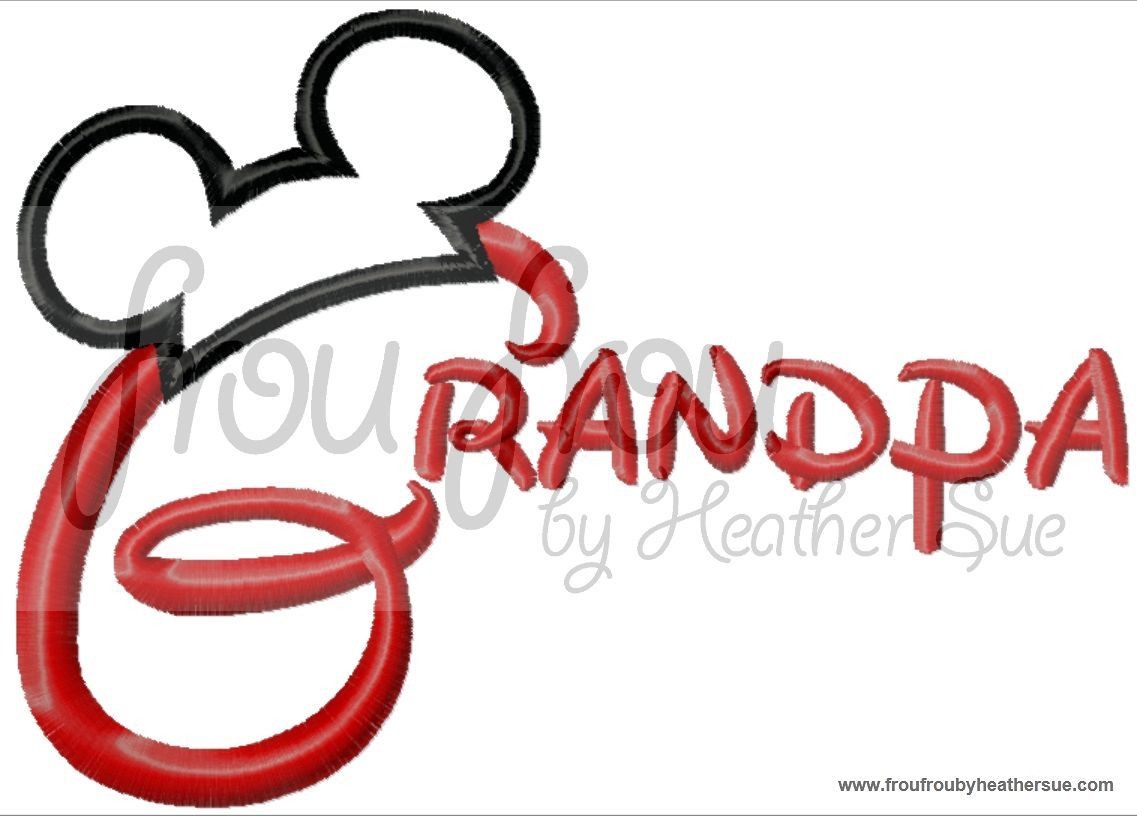 Grandpa wording with Mouse Ears Machine Applique Embroidery Design, Multiple sizes including 4 inch