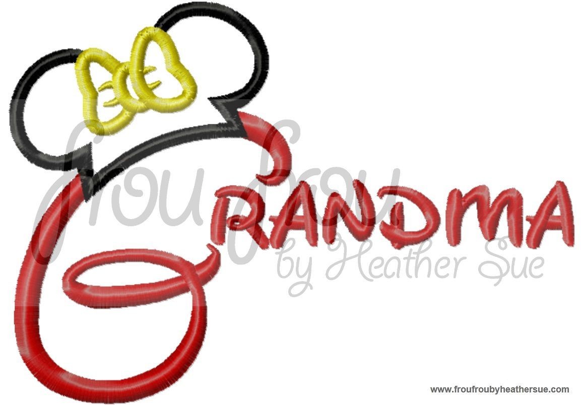 Grandma wording with Miss Mouse Ears Machine Applique Embroidery Design, Multiple sizes including 4 inch