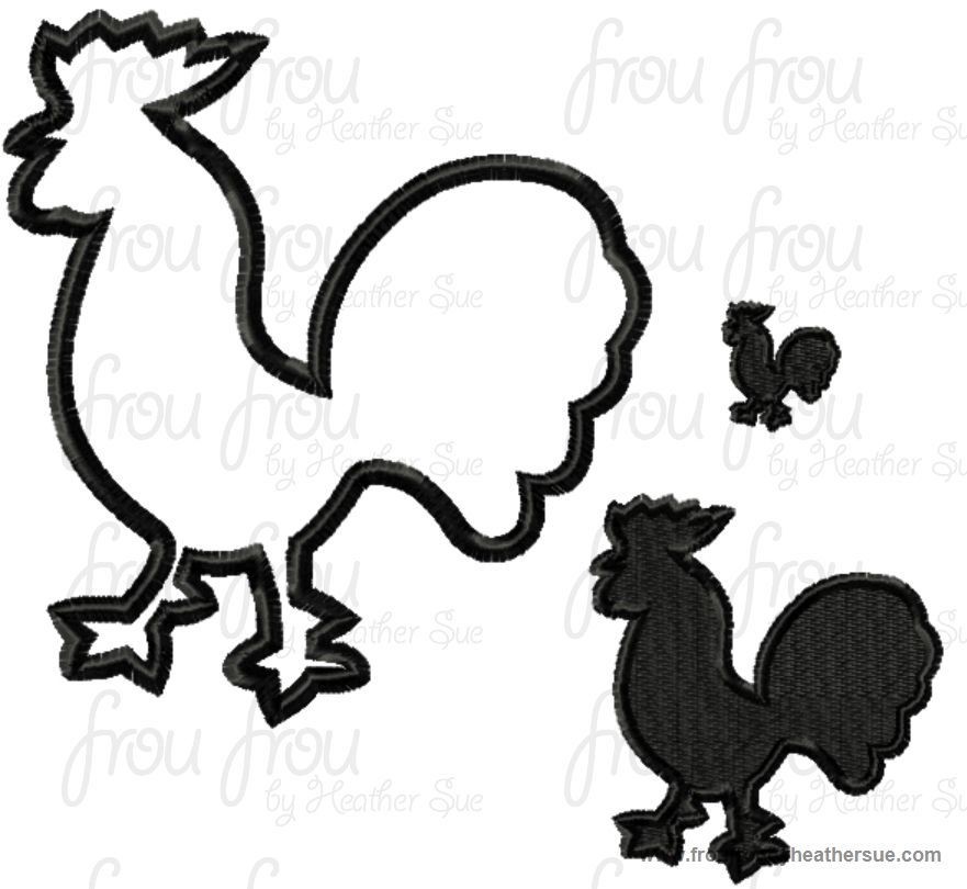 Rooster Silhouette Machine Applique Embroidery Design, multiple sizes, including 1,2,3,4,5, and 6inch