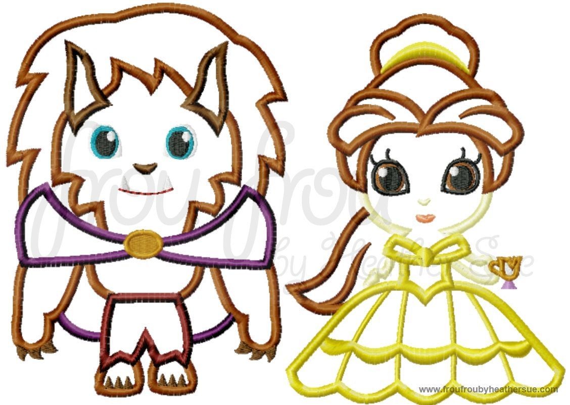 Bella and Beast Prince TWO Little Cutie Machine Applique Embroidery Designs, multiple sizes, including 4 inch