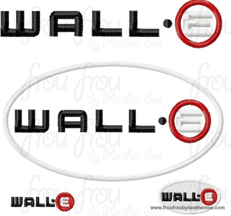 Wally Robot Logo With and Without Applique Machine Applique Embroidery Design, Multiple sizes including 1, 2, 3, 4, 6, and 7 inch