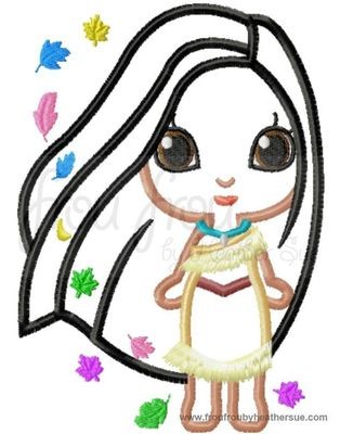 Poke A Hontas Cutie Little Princess Machine Applique Embroidery Design, Multiple Sizes NOW INCLUDING 4 INCH
