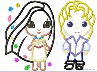 Poke A Hontas and John Doe Cutie Little Princess Prince TWO Design SET Machine Applique Embroidery Design, Multiple Sizes NOW INCLUDING 4 INCH