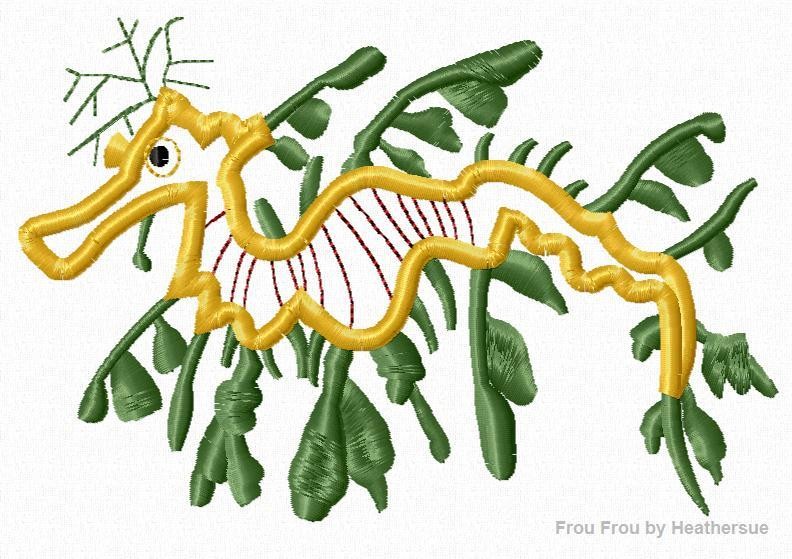 Leafy Sea Dragon Sea Horse Seahorse  Machine Applique  Embroidery Design, multiple sizes, including 4 inch